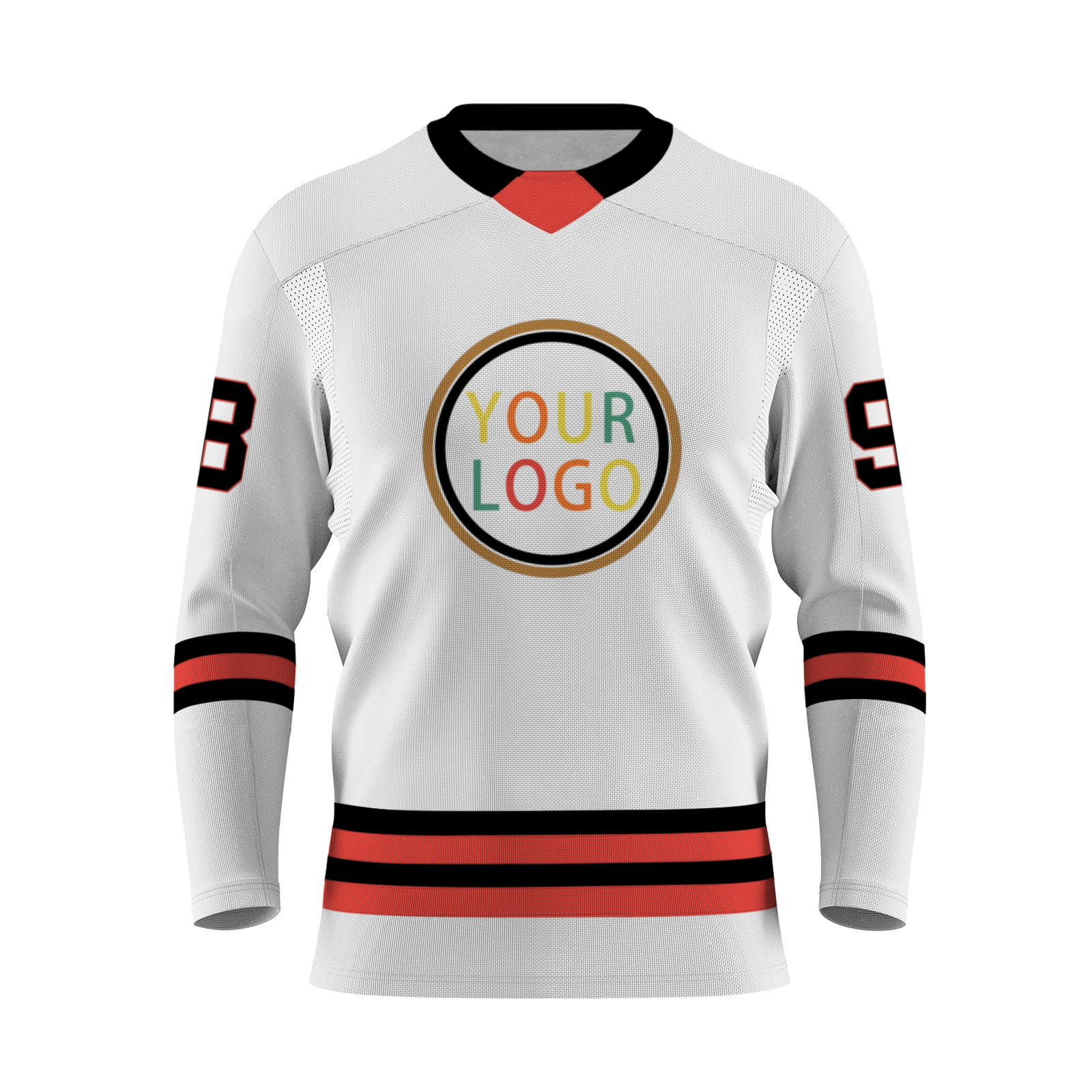 Custom White Black Red Khaki Yellow Orange-Green V-Neck Classical Style Hockey Jersey