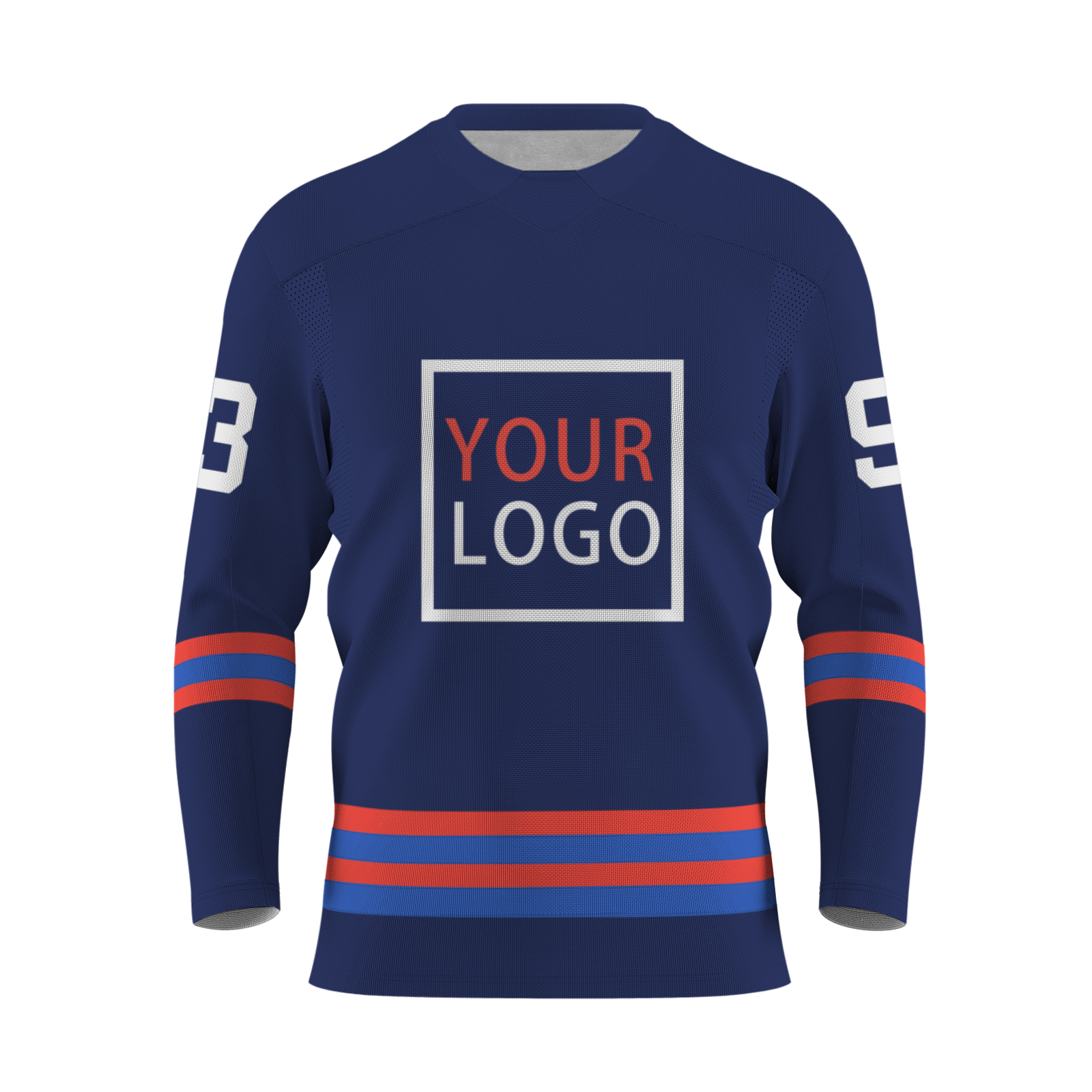 Custom Navy Blue Orange Blue - White V-Neck Classical Style Hockey Jersey