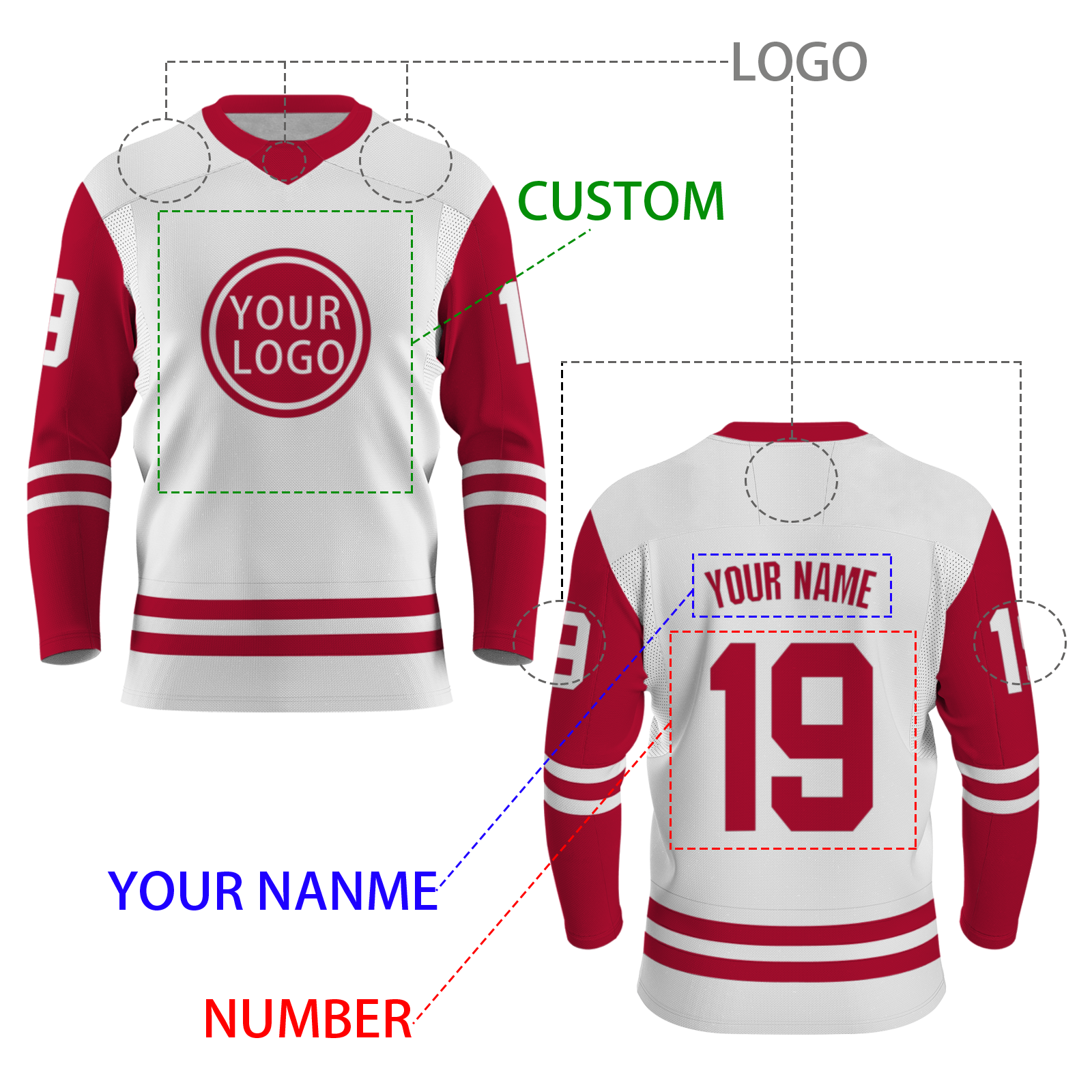 Custom White-Red Personalized Fashion Classical Style Hockey Jersey