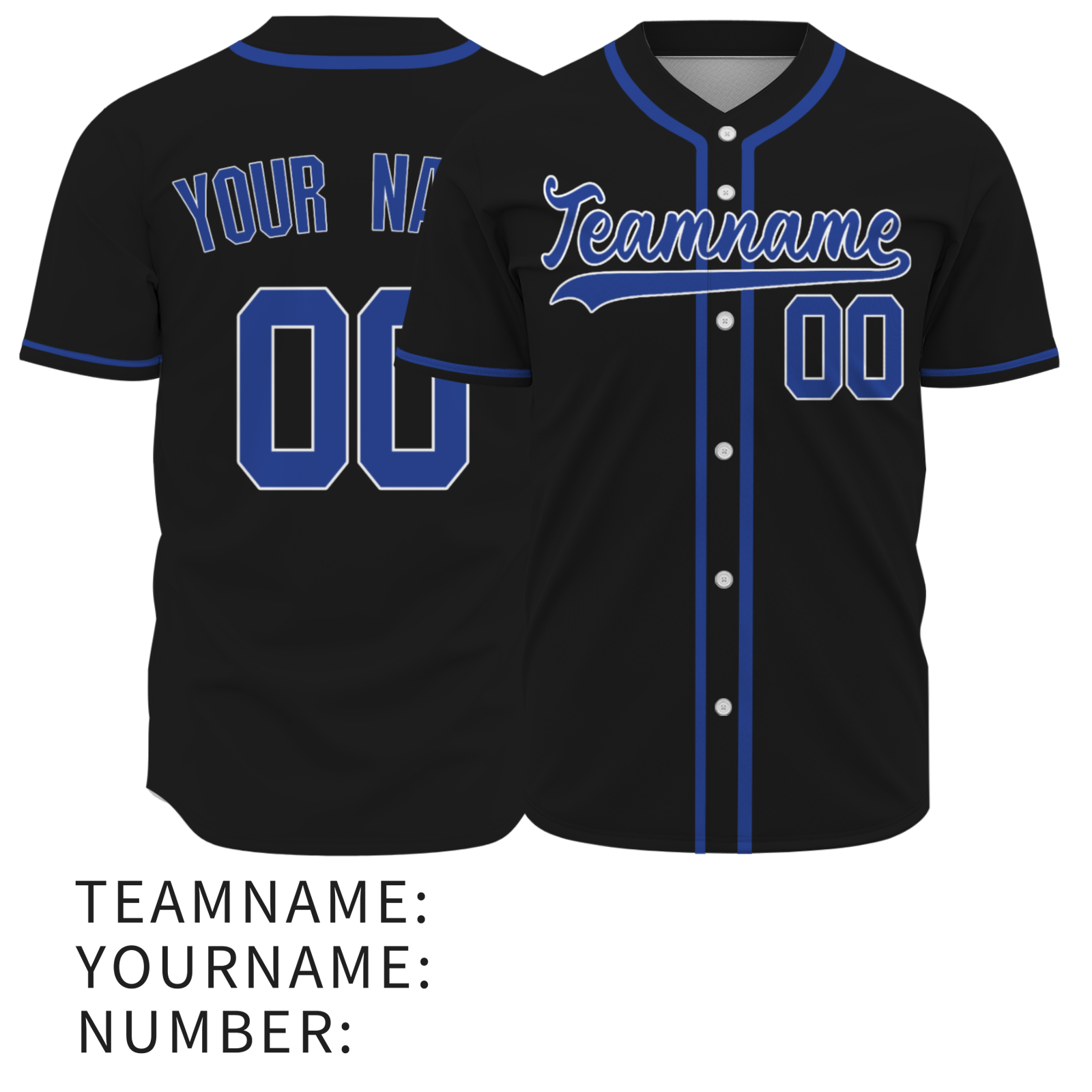 Custom Black Blue - White Baseball Jersey Stitched Personalized Uniform For Men Women Boy