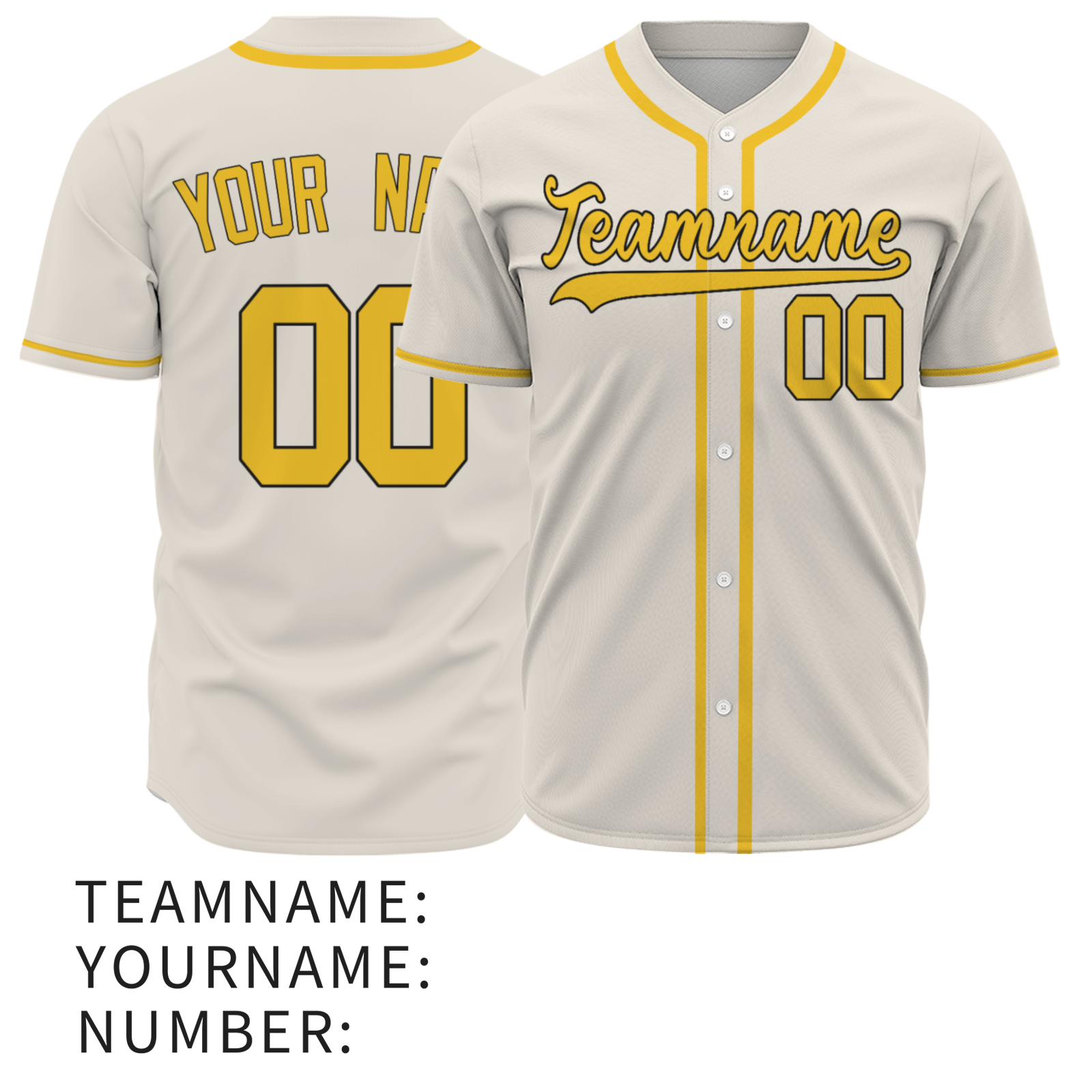 Custom Beige Gold Button Fashion Design Down Baseball Jersey Sports Uniforms