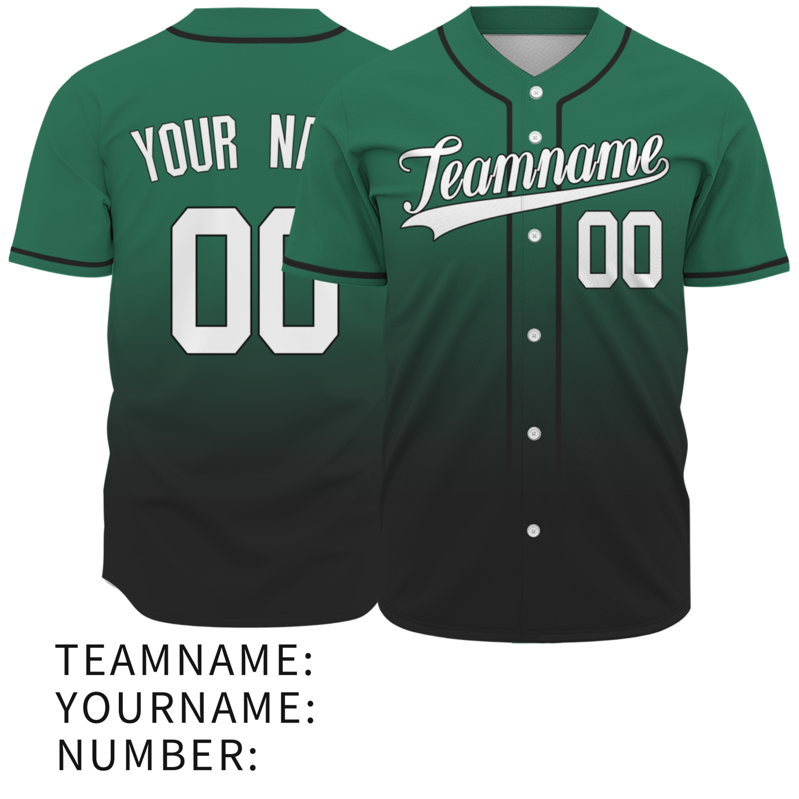 Custom Green Black Gradient Full Button  Fashion Design Authentic Baseball Jersey