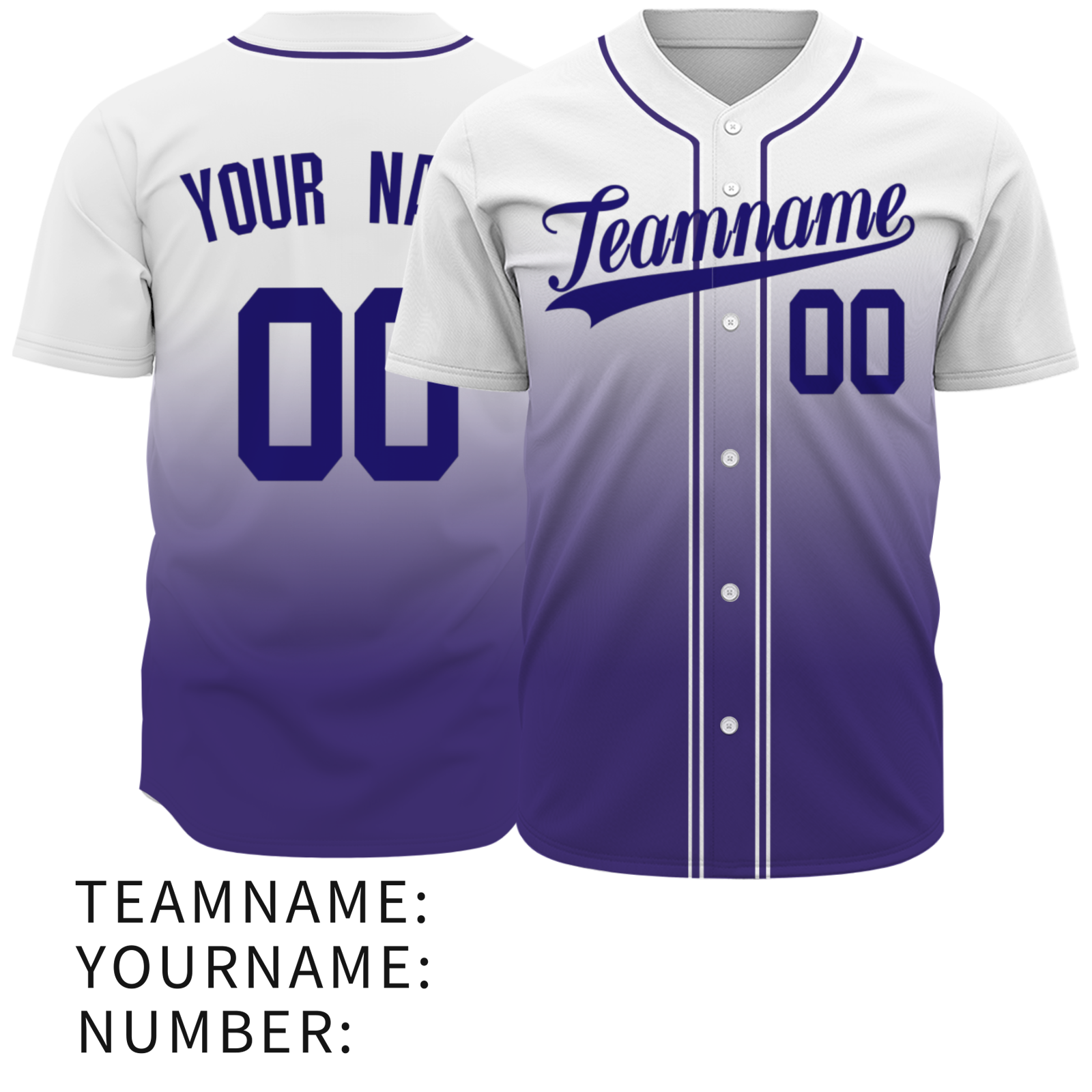 Custom White Purple Gradient Baseball Jersey Full Button Fashion Design Authentic