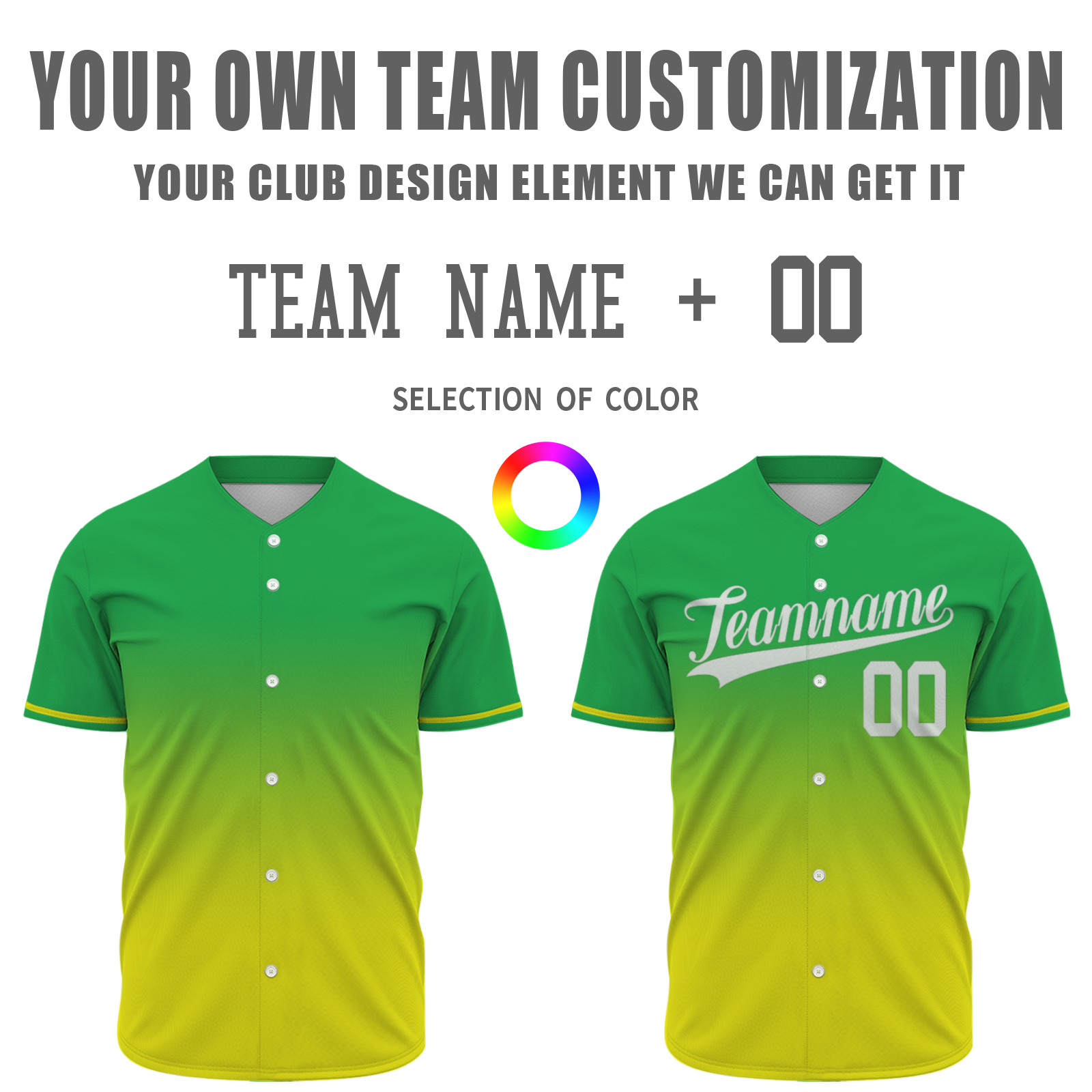 Custom Green Yellow Gradient Baseball Jersey  Classic Style Fashion Design Authentic