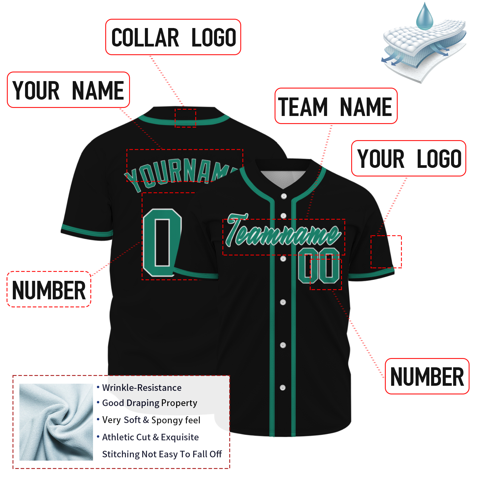 Custom Black Green Classic Style Fashion Design Authentic Baseball Jersey