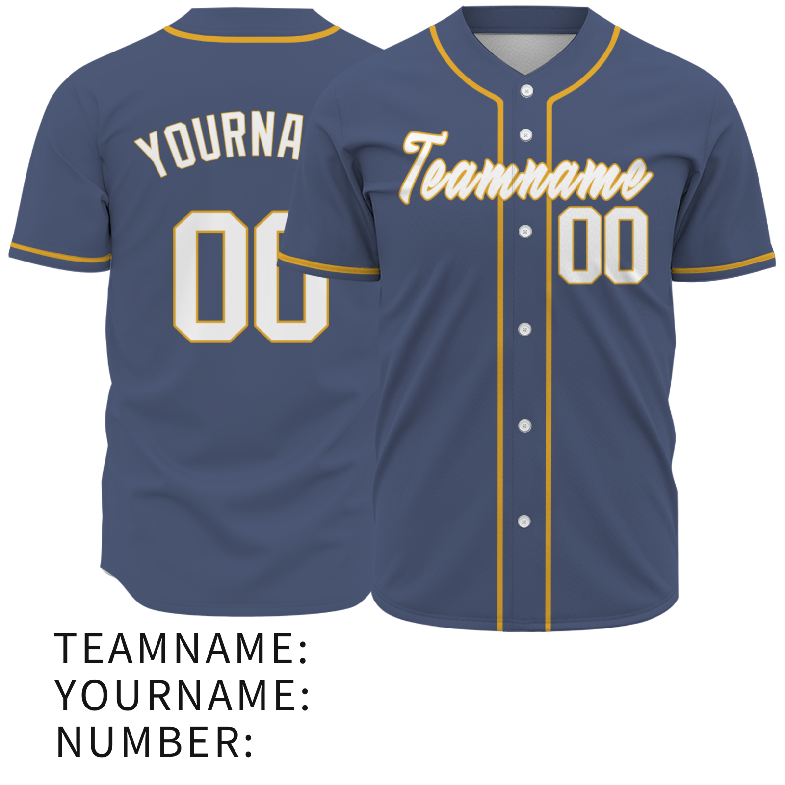 Custom  Navy Blue White Yellow Authentic Baseball Jersey Personalized Fashion Design Classic Style