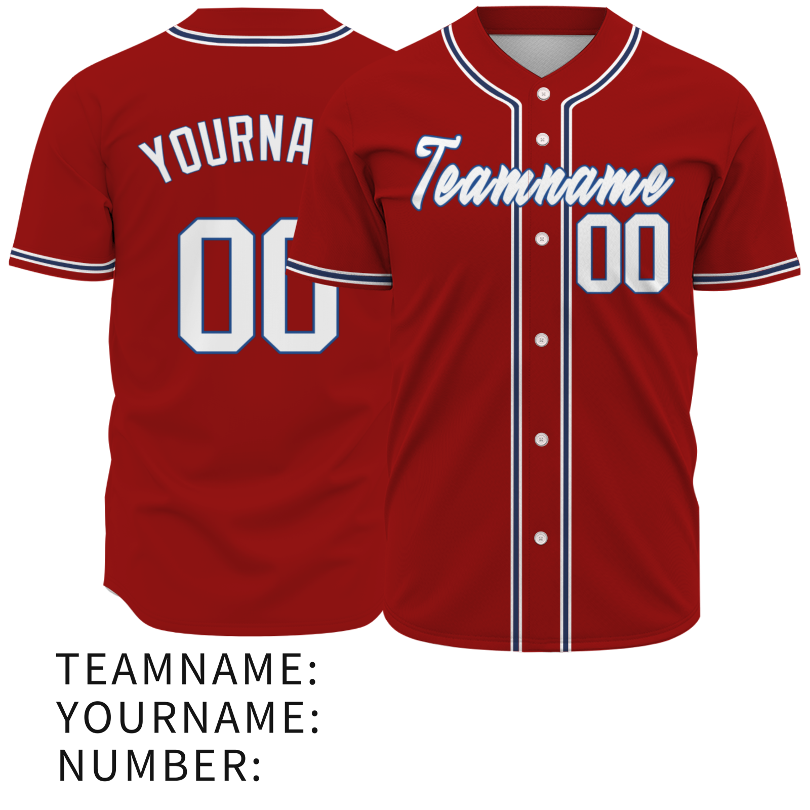 Custom Red Blue - White Personalized Authentic Classic Style Baseball Jersey