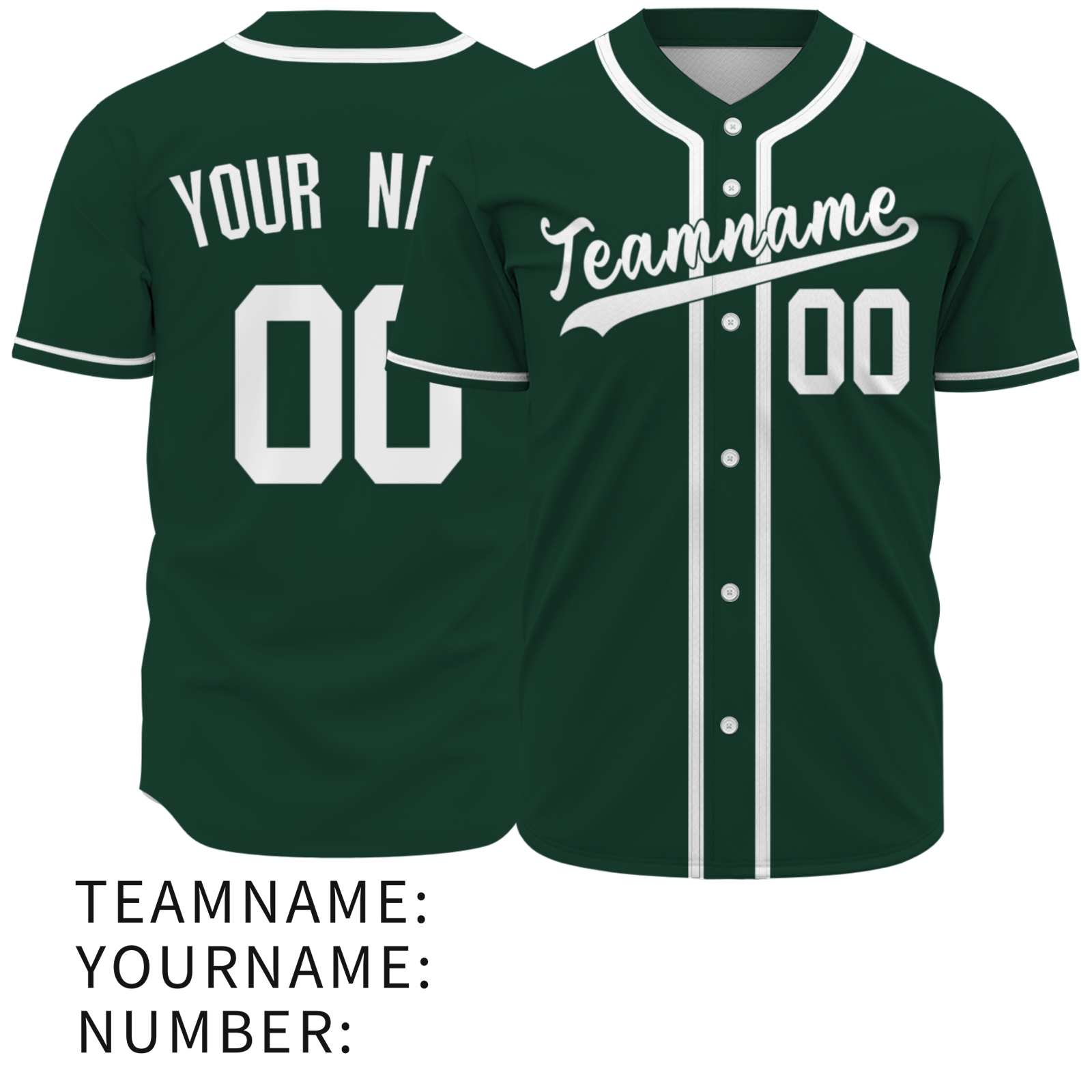 Custom Green White Classic Style Fashion Design Full Button Authentic Baseball Jersey