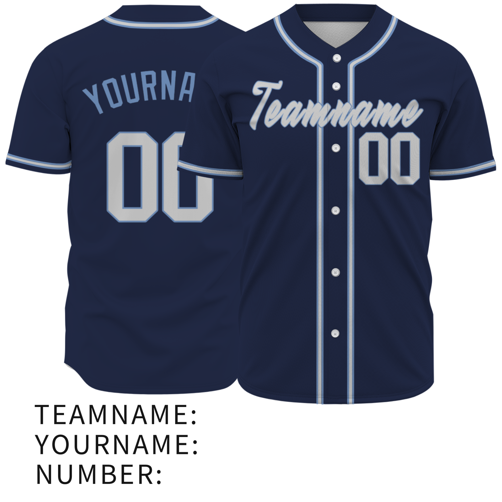 Custom Navy Blue Blue Gray Classic Style Fashion Design Full Button Baseball Jersey