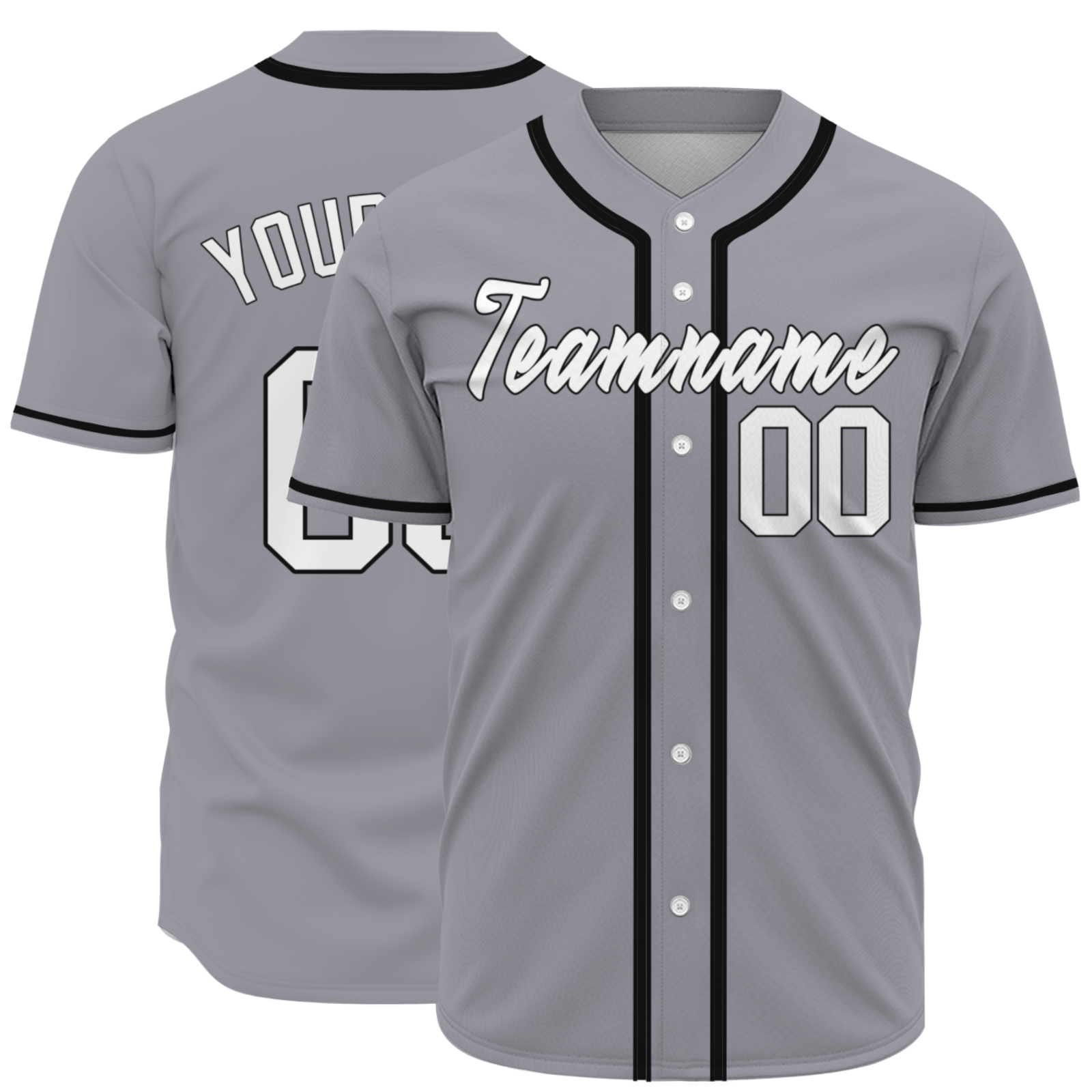 Custom Gray White Black Button Down Baseball Jersey Classic Style Sport Jersey