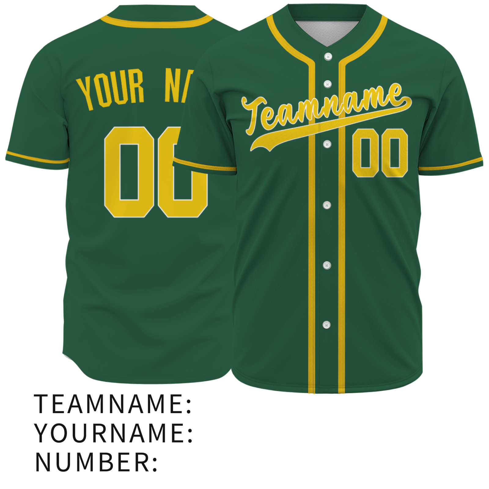Custom Green Royal Yellow Classic Style Button Down Authentic Baseball Jersey