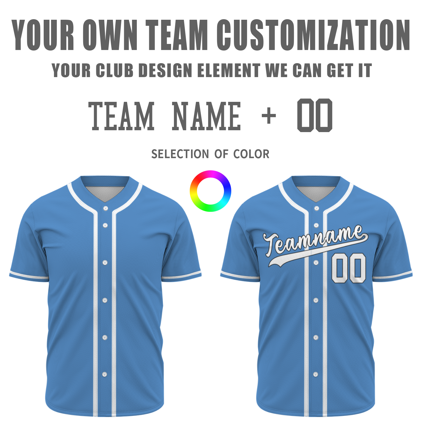 Custom Blue And White Classic Style Authentic  Button Down Baseball Jersey