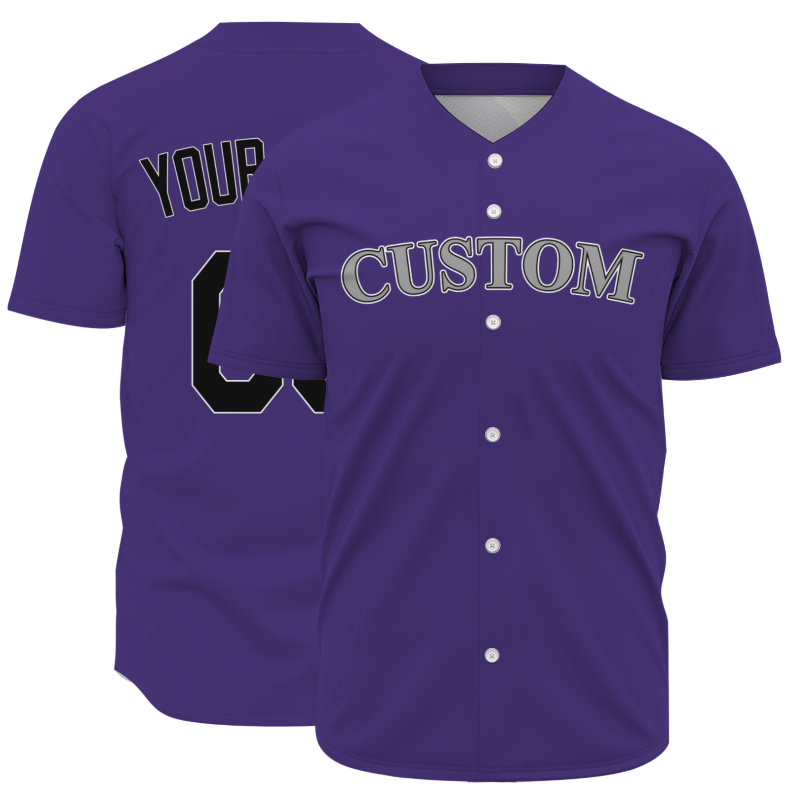Custom Purple Black Gray Fashion Design Classic Style Button Baseball Jersey