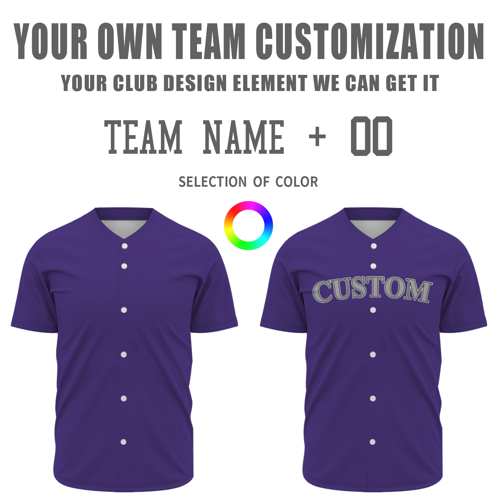 Custom Purple Black Gray Fashion Design Classic Style Button Baseball Jersey