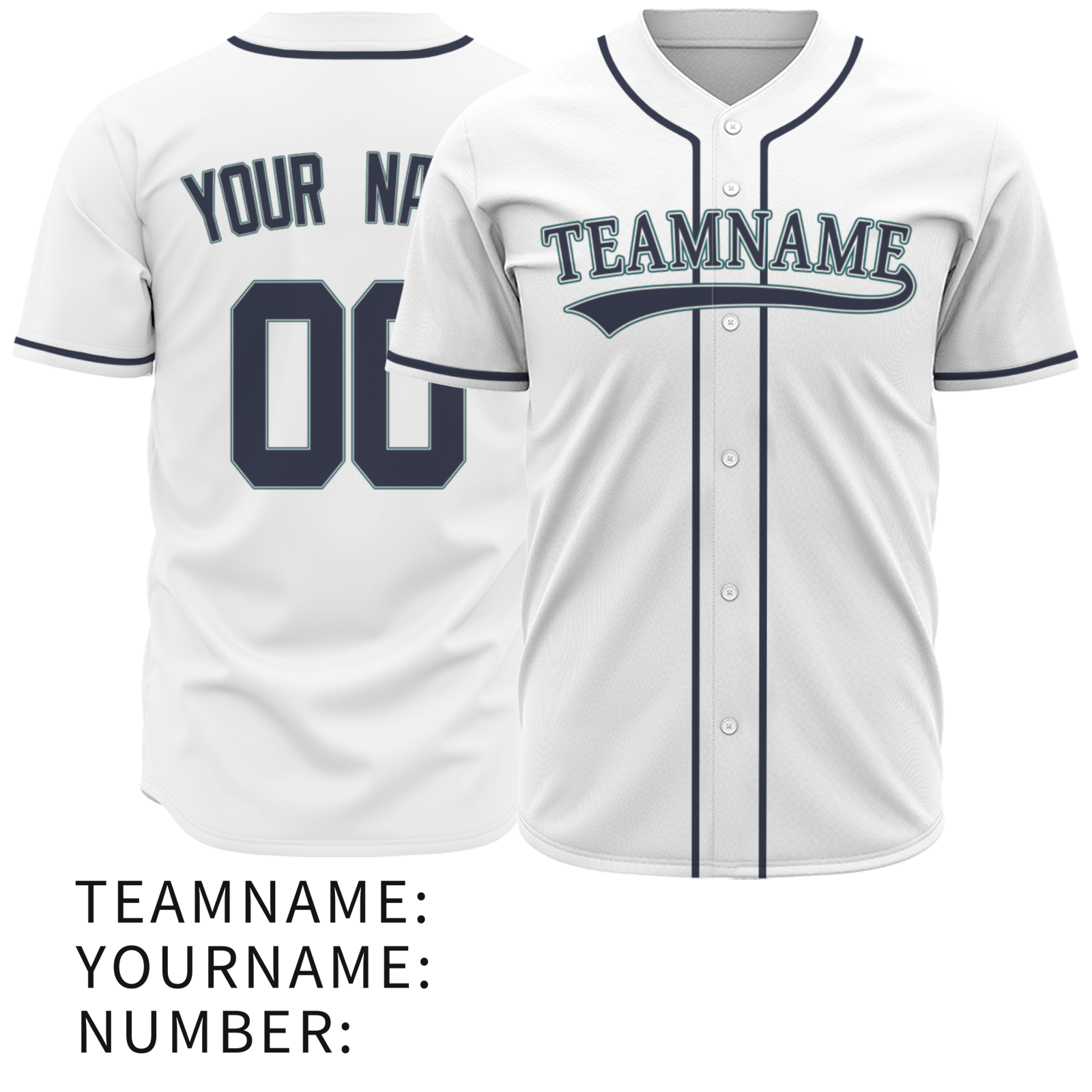 Custom White Black Green Fashion Design Classic Style Button Baseball Jersey