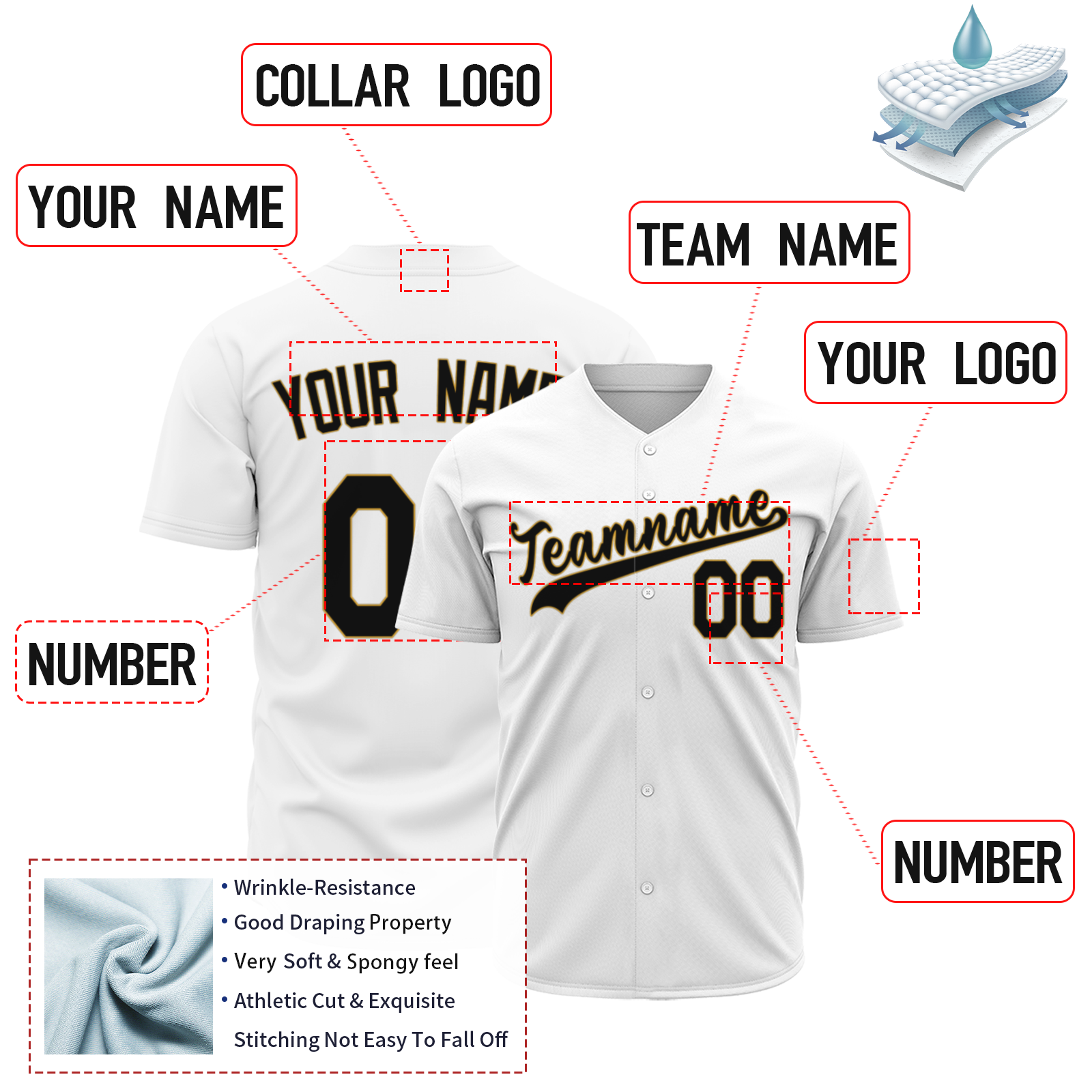 Custom White Yellow Black Fashion Design Classic Style Button Baseball Jersey