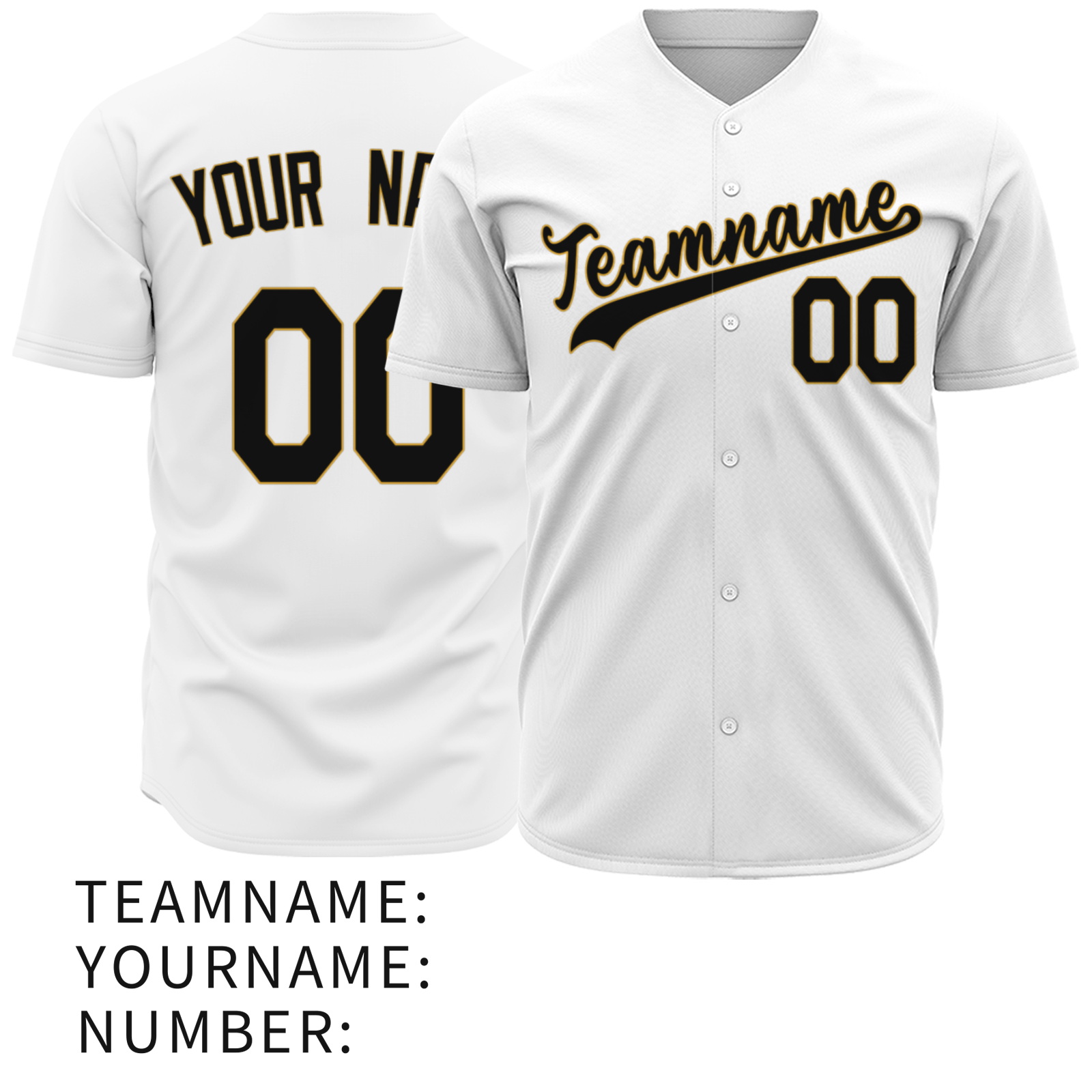 Custom White Yellow Black Fashion Design Classic Style Button Baseball Jersey