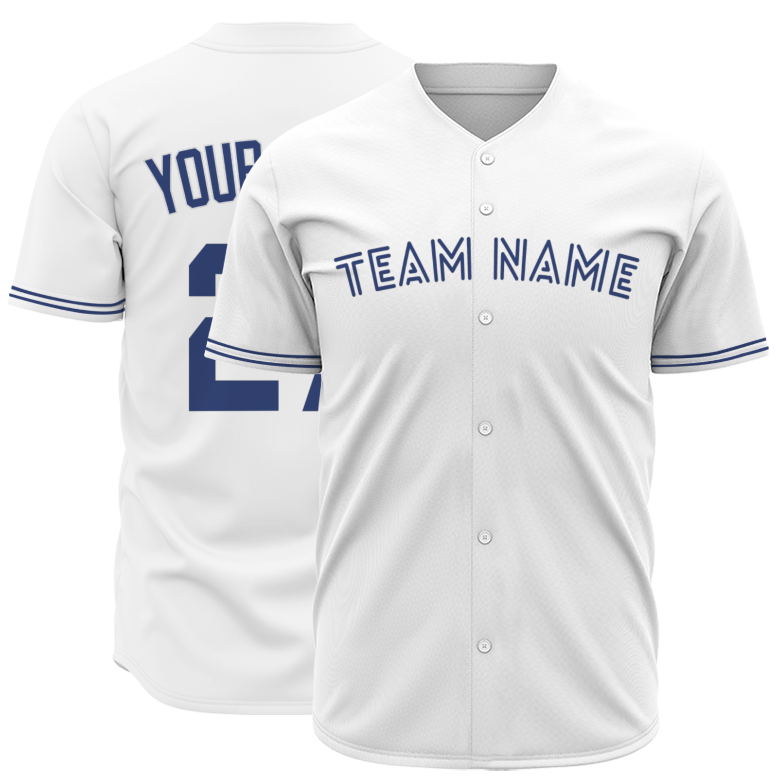 Custom White Navy Blue Fashion Design Classic Style Button Down Baseball Jersey