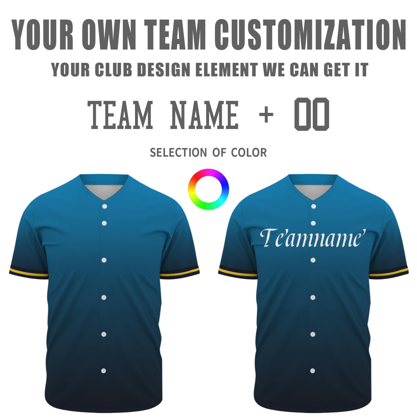 Custom  Blue Black Yellow White Gradient Fashion Design Classic Style Button Down Baseball Jersey