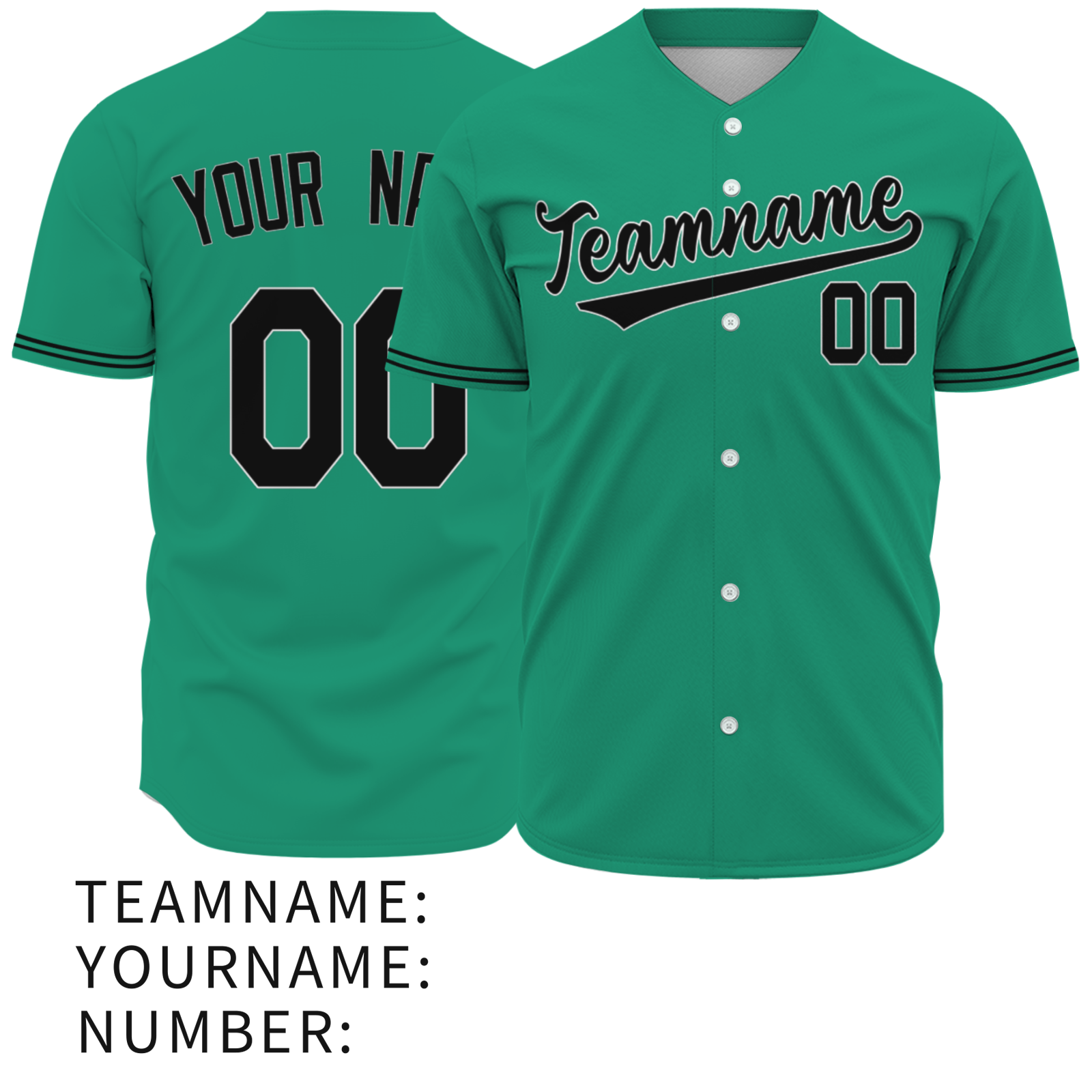 Custom  Green Black Fashion Design Classic Style Button Down Baseball Jersey