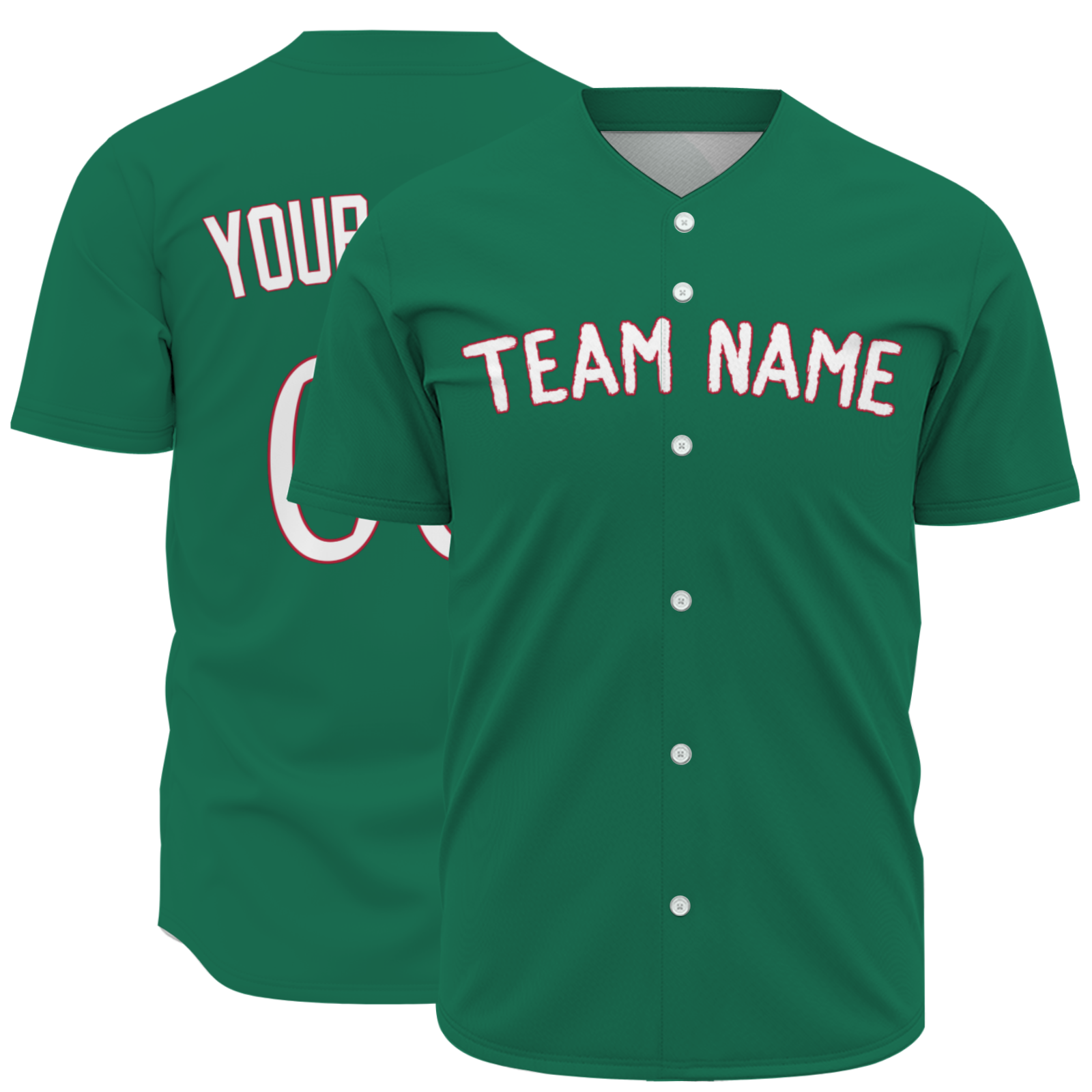 Custom Green White Red Classic Style Button Down Fashion Design Baseball Jersey