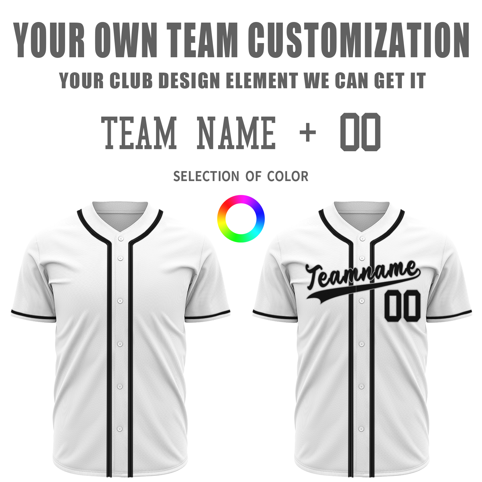 Custom White Black Classic Style Button Down Fashion Design Baseball Jersey