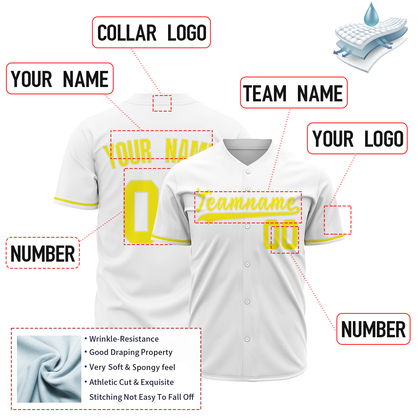 Custom White and Yellow Classic Style Full Button Fashion Design Authentic Baseball Jersey