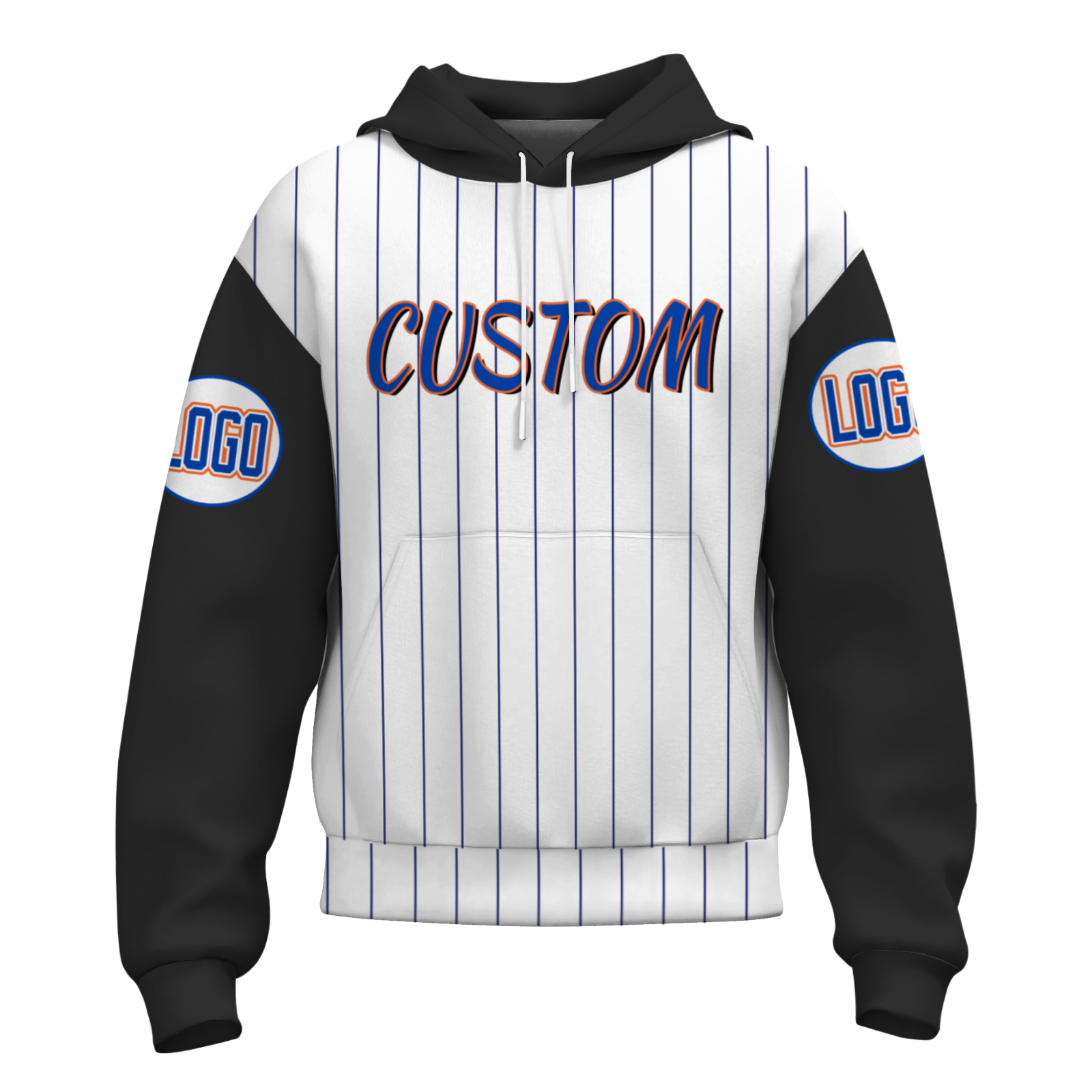 Custom White Black Royal-Orange Stripes Fashion Athletic Pullover Sweatshirt Hoodie